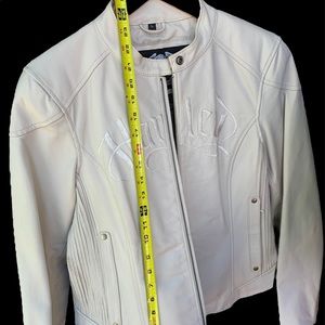 White/cream genuine leather, Harley-Davidson jacket, size large.